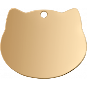Guld Id-bricka Katt Guldfärgad namnbricka katt i rostfritt stål, med rundade kanter, slät yta och topphål för fästring.
