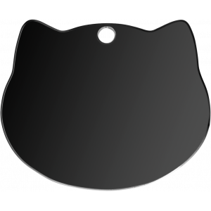 Svart Id-bricka Katt Svart namnbricka katt i rostfritt stål, formad som ett kattansikte, med blank finish, mjuka kanter och hål upptill för enkel fas