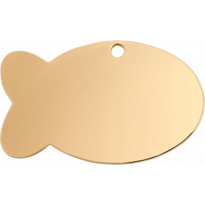 Guld Id-bricka Fisk Fiskformad namnbricka katt i guldfärgat rostfritt stål, 30×20 mm, med slät yta och hål för säker fastsättning på halsband.