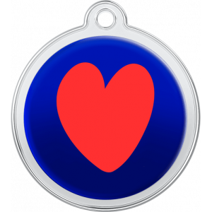 Hund Id-bricka Hjärta Design Röd Blå rund namnbricka hund i rostfritt stål, 30×33 mm, med stort rött hjärta och topphål för halsband.