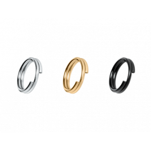 Rostfritt stål splitringar Set med tre delbara ringar i rostfritt stål – silver, guld och svart, 10 mm, med rostfri blank finish.