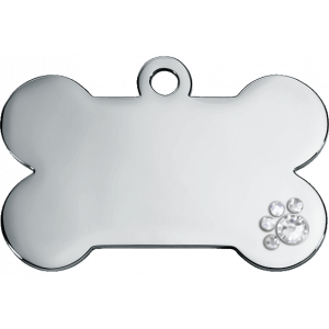 Silver Hund Id-bricka Ben Lyxiga Lyxig silverfärgad namnbricka hund i benform med kristalltass, rostfritt stål, graverad på båda sidor med namn och kontaktinfo.